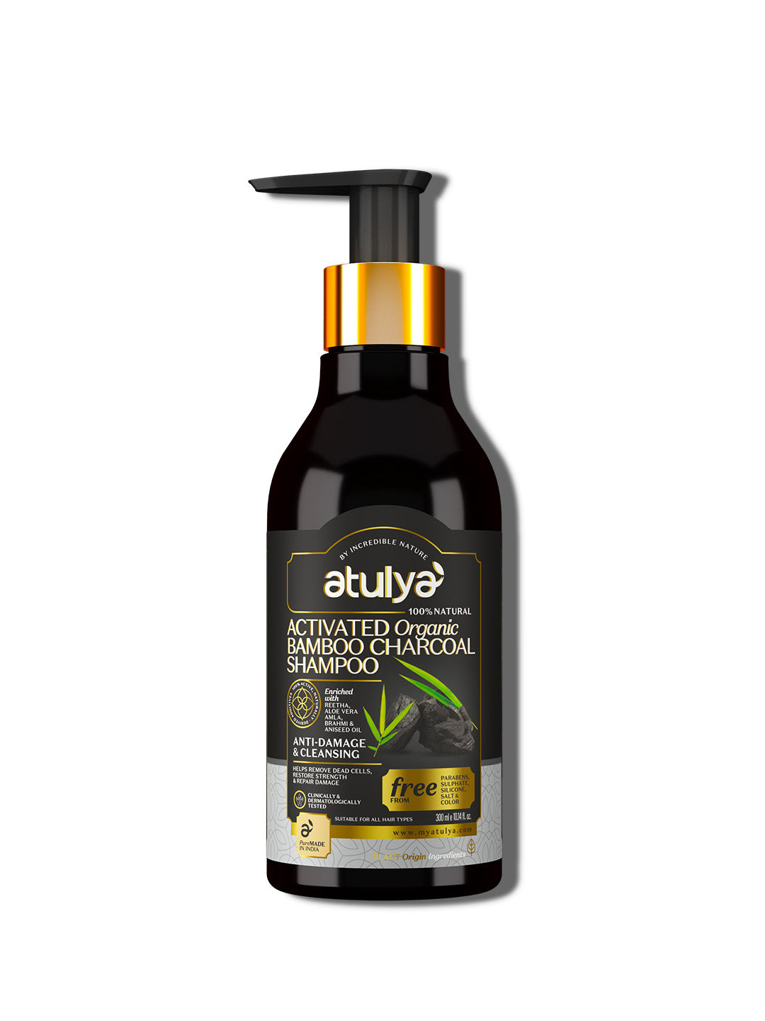 Atulya Activated Bamboo Charcoal Shampoo | Anti-damage and Cleansing - 300ml