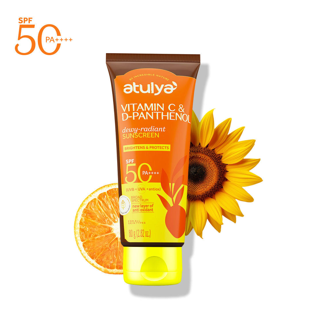Atulya Vitamin C & D-Panthenol Sunscreen | SPF 50 PA++++ | Dewy-radiant - 80g