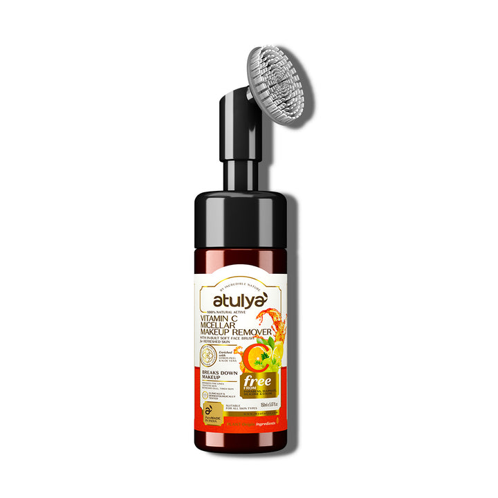 Atulya Vitamin C Micellar Makeup Remover with Built-in Silicone Brush - 150ml