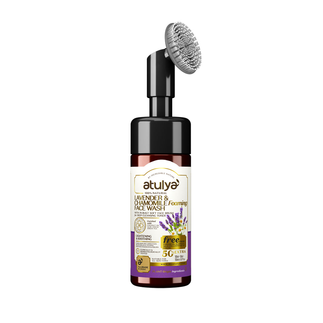 Atulya Lavender & Chamomile Foaming Face Wash With Built-in Silicone Brush - 150ml