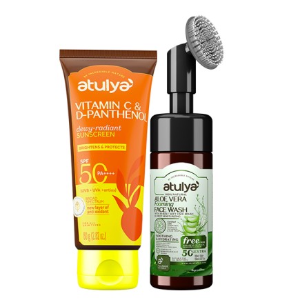 Atulya Vitamin C & D-Panthenol Sunscreen SPF 50 PA++++ and Aloe Vera Foaming Face Wash Combo