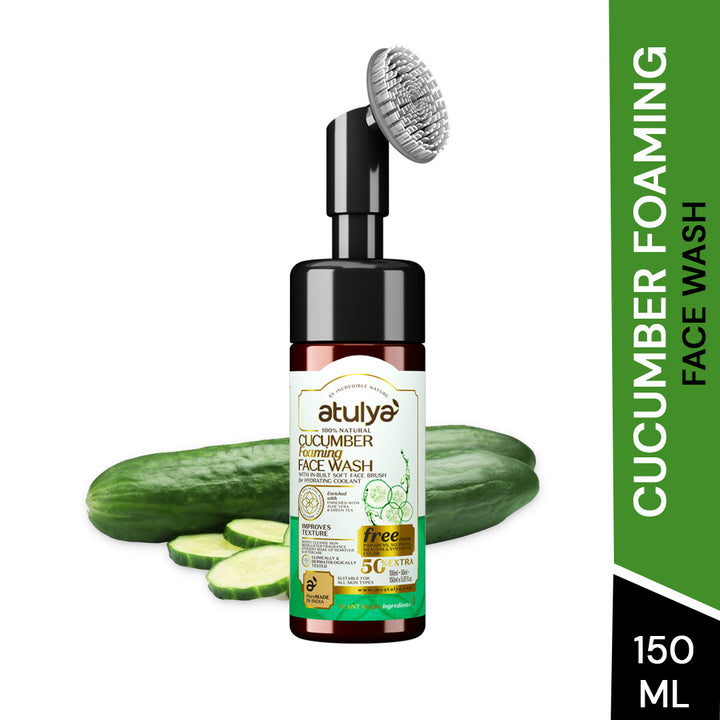 Atulya Cucumber Foaming Face Wash with Built-In Silicone Brush | IMproves Texture - 150ml