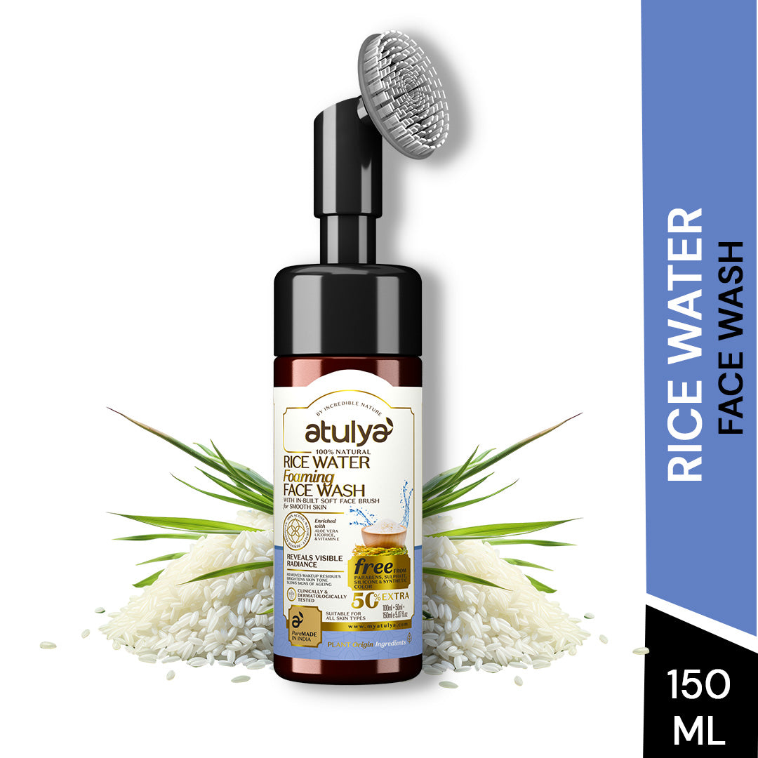 Atulya Rice Water Foaming Face Wash with Silicone Brush For Radiant Skin- 150ml