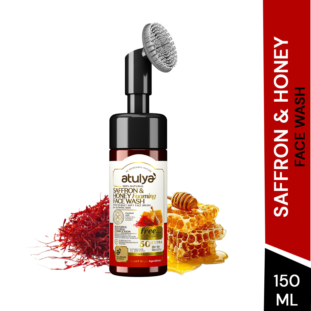 Atulya Saffron & Honey Face Wash with Built-In Silicone Brush - 150ml