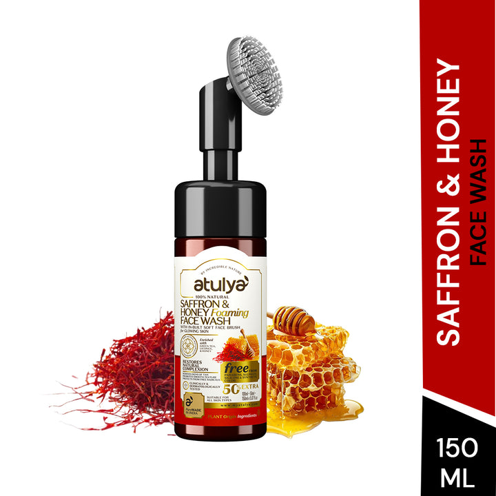 Atulya Saffron & Honey Face Wash with Built-In Silicone Brush - 150ml