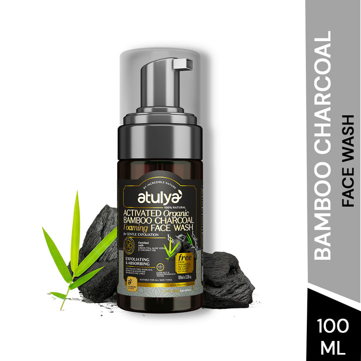 Atulya Activated Organic Bamboo Charcoal Foaming Face Wash | Gentle Exfoliator - 100ml
