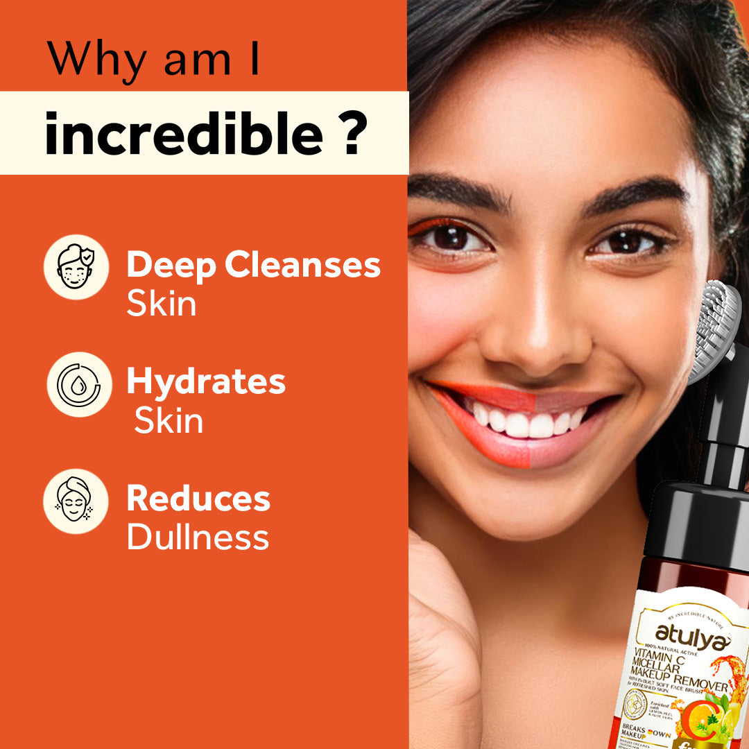 Atulya Vitamin C Micellar Makeup Remover with Built-in Silicone Brush - 150ml