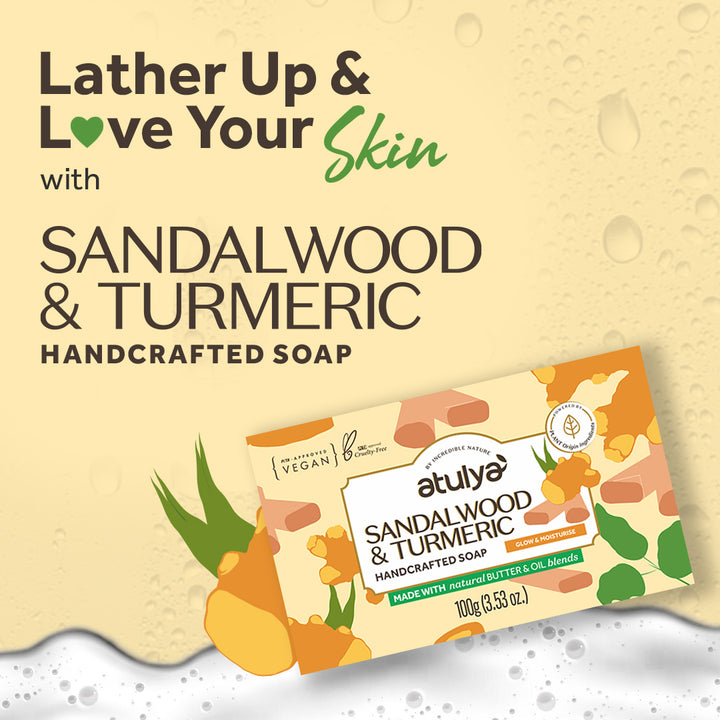 Atulya Sandalwood & Turmeric Handcrafted Soap | Hydrates and Brightens Skin - 100gm