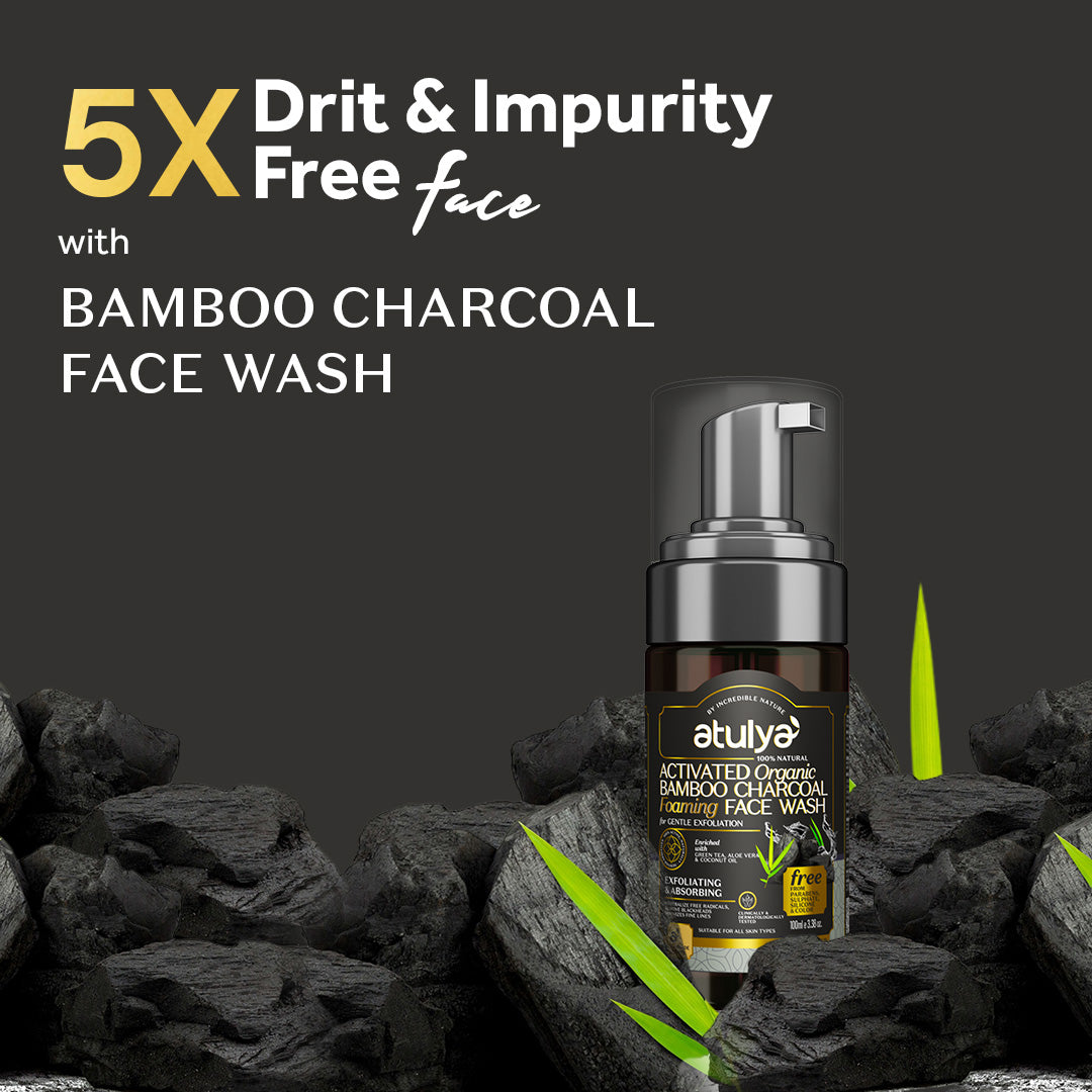 Atulya Activated Organic Bamboo Charcoal Foaming Face Wash | Gentle Exfoliator - 100ml