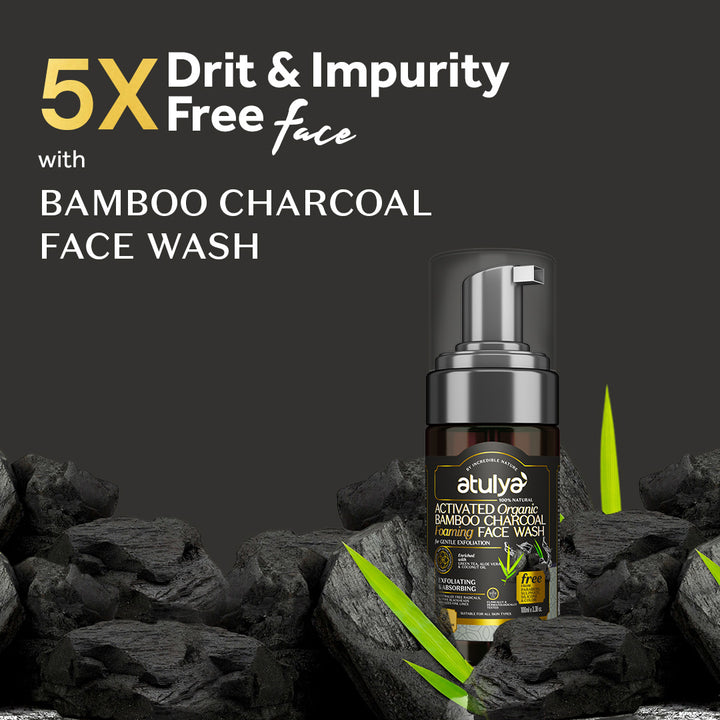 Atulya Activated Organic Bamboo Charcoal Foaming Face Wash | Gentle Exfoliator - 100ml