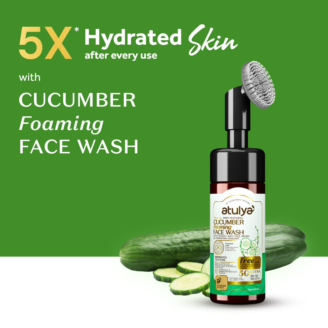Atulya Cucumber Foaming Face Wash with Built-In Silicone Brush | IMproves Texture - 150ml