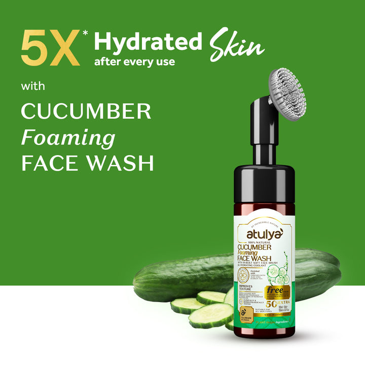 Atulya Cucumber Foaming Face Wash with Built-In Silicone Brush | IMproves Texture - 150ml
