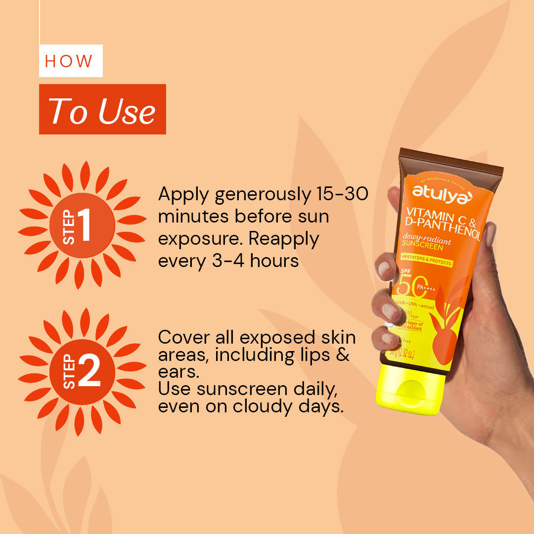 Atulya Vitamin C & D-Panthenol Sunscreen | SPF 50 PA++++ | Dewy-radiant - 80g
