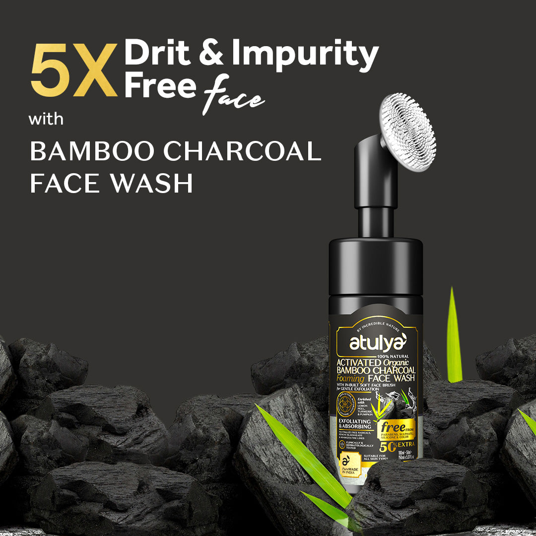 Atulya Activated Organic Bamboo Charcoal Foaming Face Wash With Silicone Brush - 150gm