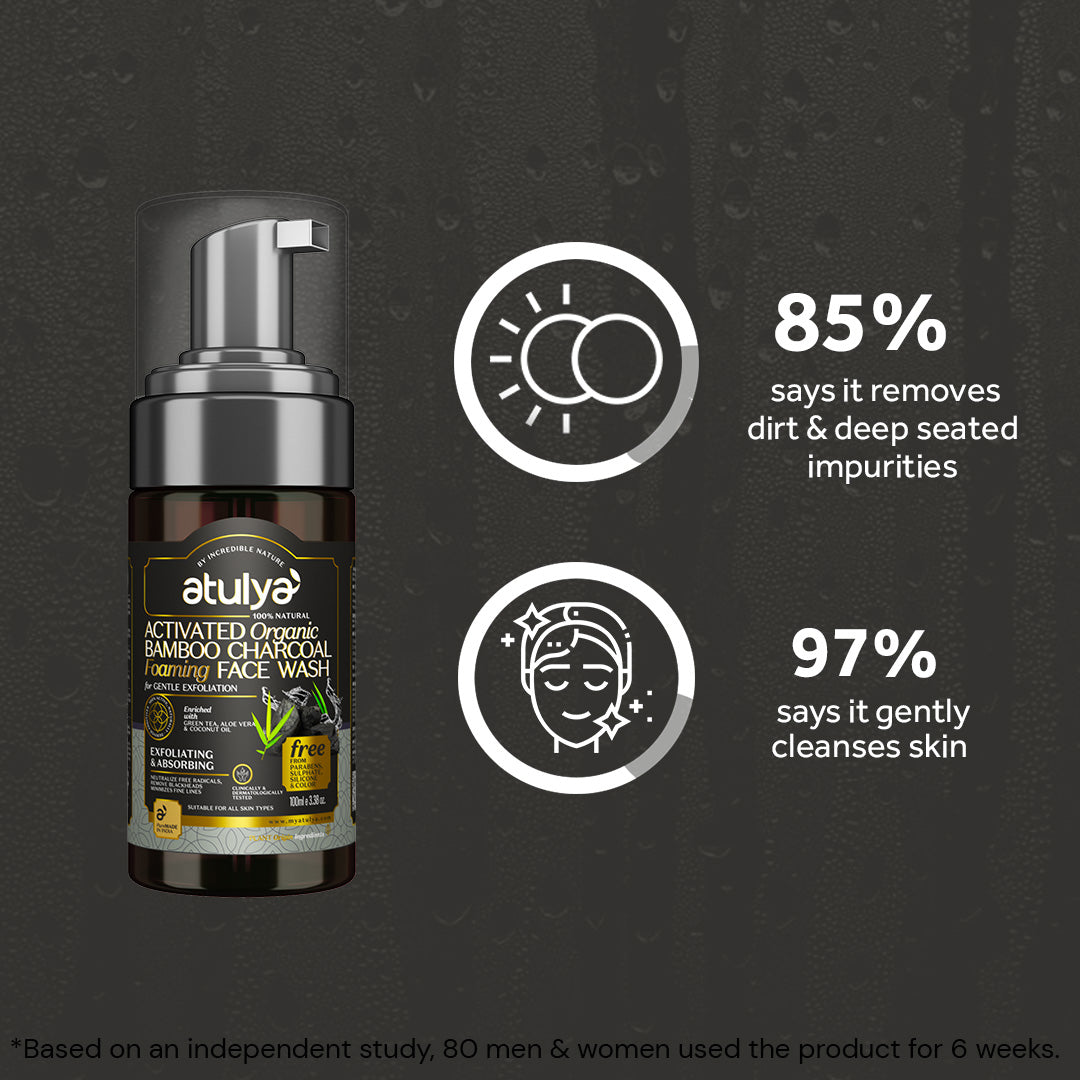 Atulya Activated Organic Bamboo Charcoal Foaming Face Wash | Gentle Exfoliator - 100ml