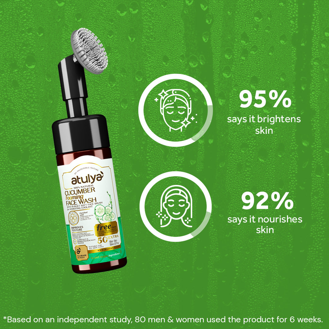 Atulya Cucumber Foaming Face Wash with Built-In Silicone Brush | IMproves Texture - 150ml