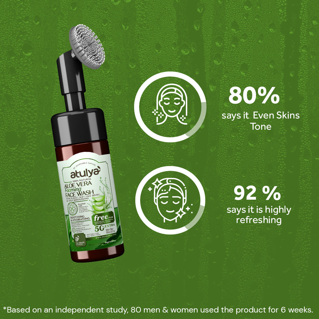 Atulya Aloe Vera Foaming Face Wash with Built-In Silicone Brush | Hydrates Skin - 150ml