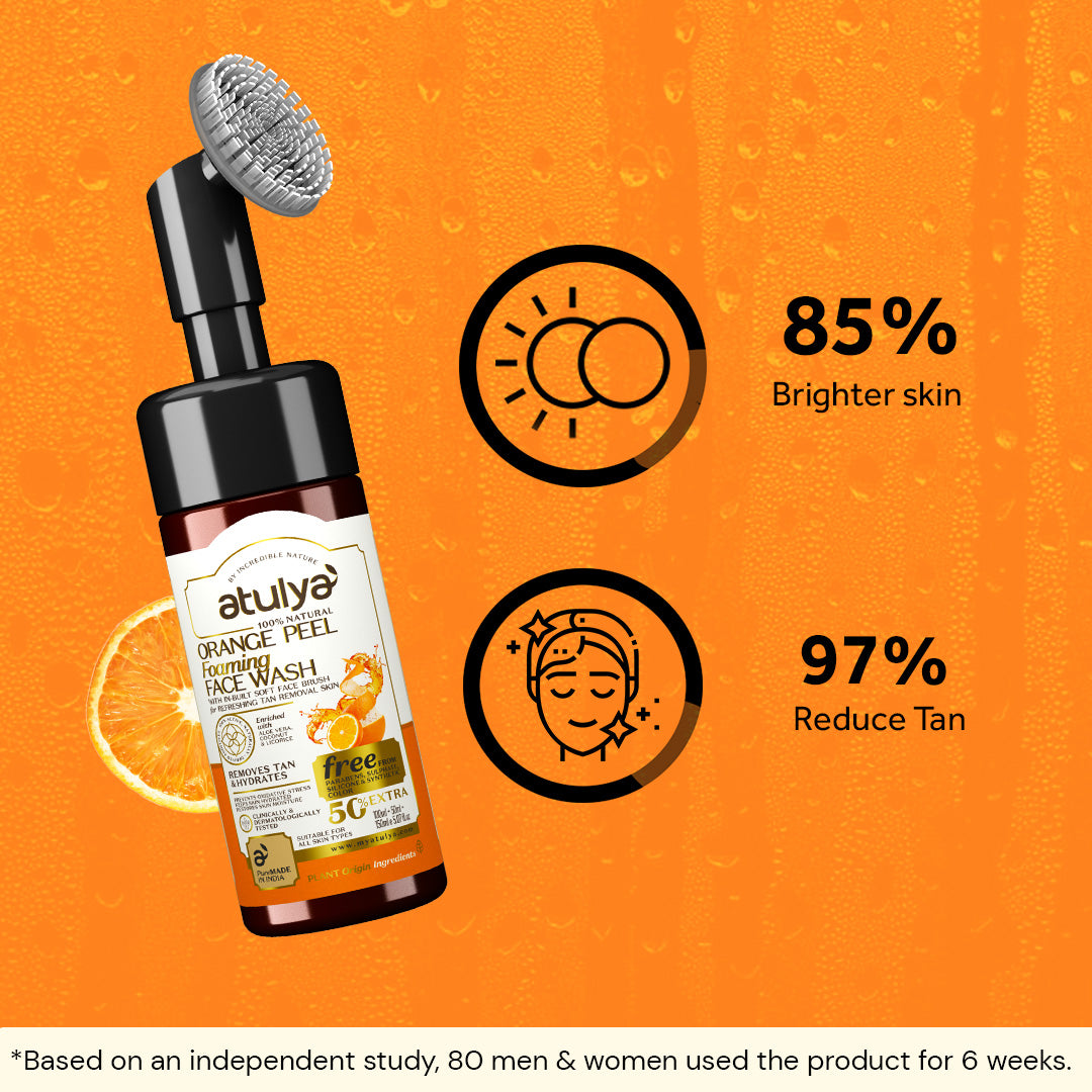 Atulya Orange Peel Foaming Face Wash with Silicone Brush | Tan Removal - 150ml