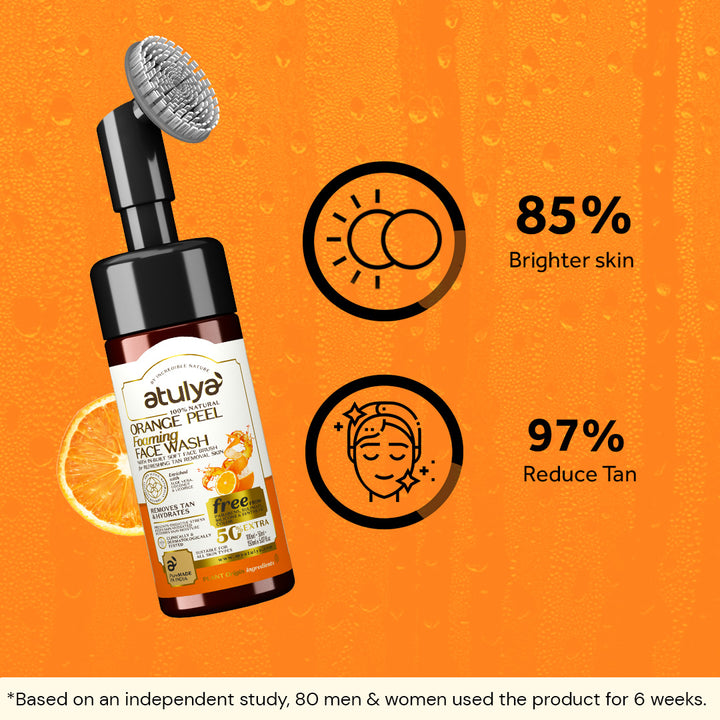 Atulya Orange Peel Foaming Face Wash with Silicone Brush | Tan Removal - 150ml