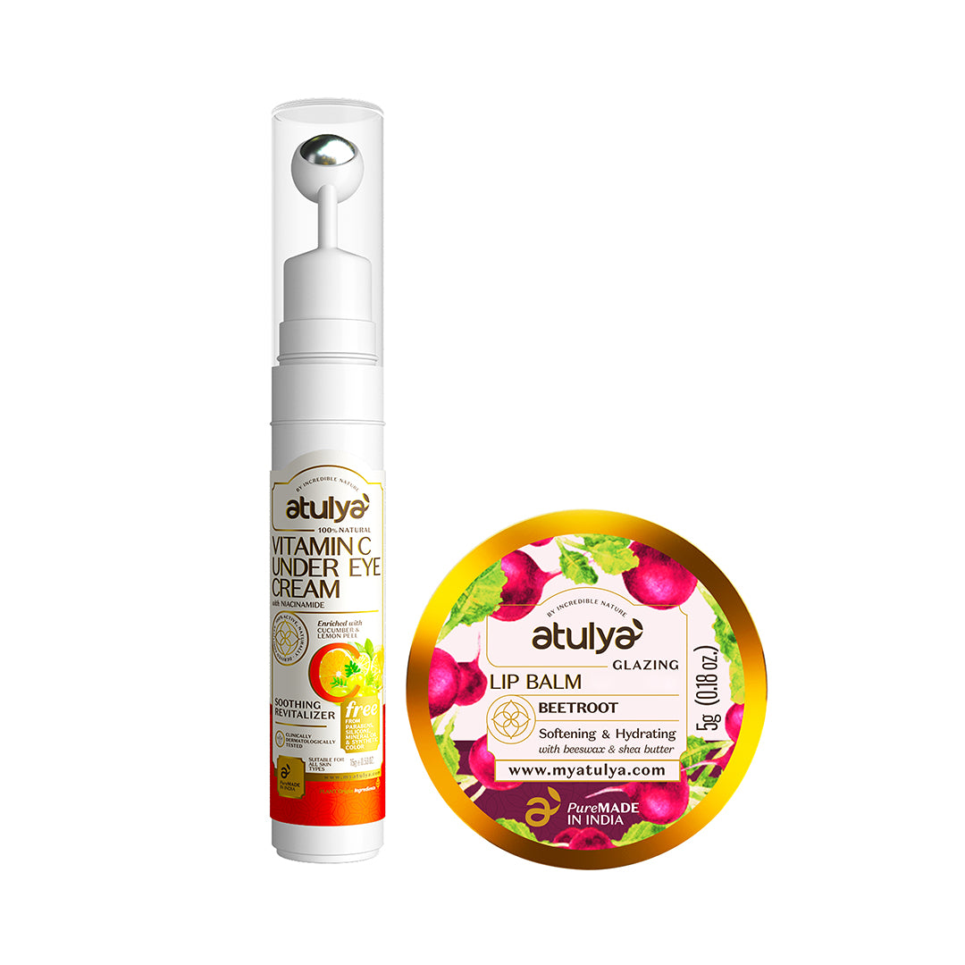 atulya Vitamin C Under Eye Cream with Beetroot Lip Balm Combo (Set of 2)