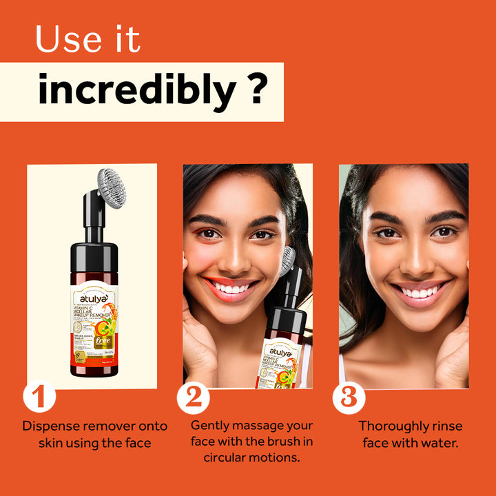 Atulya Vitamin C Micellar Makeup Remover with Built-in Silicone Brush - 150ml