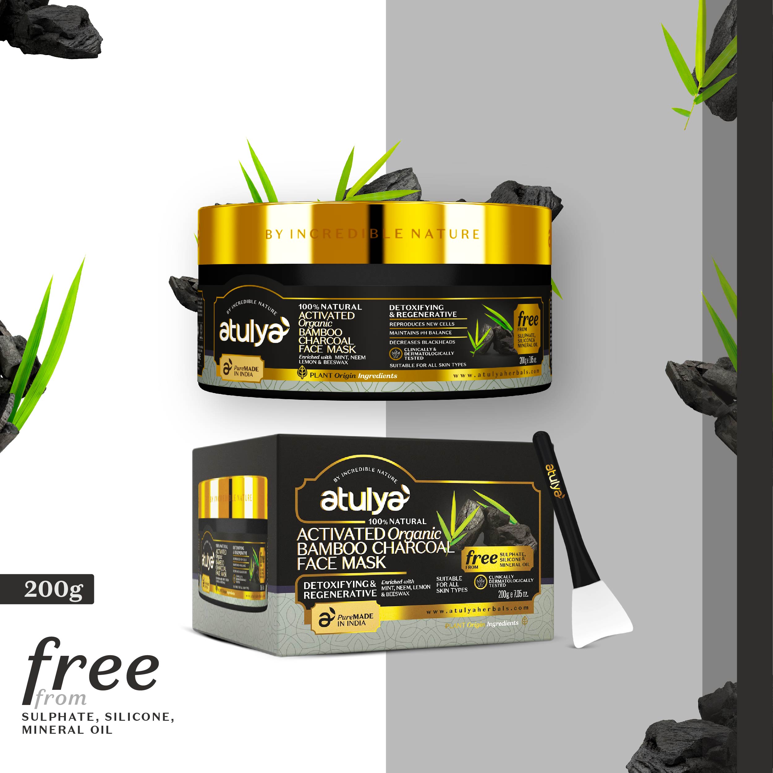 atulya Activated Organic Bamboo Charcoal Face Mask for Glowing Skin