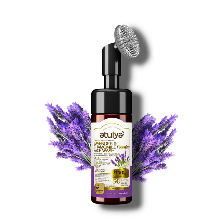 Atulya Lavender & Chamomile Foaming Face Wash With Built-in Silicone Brush - 150ml