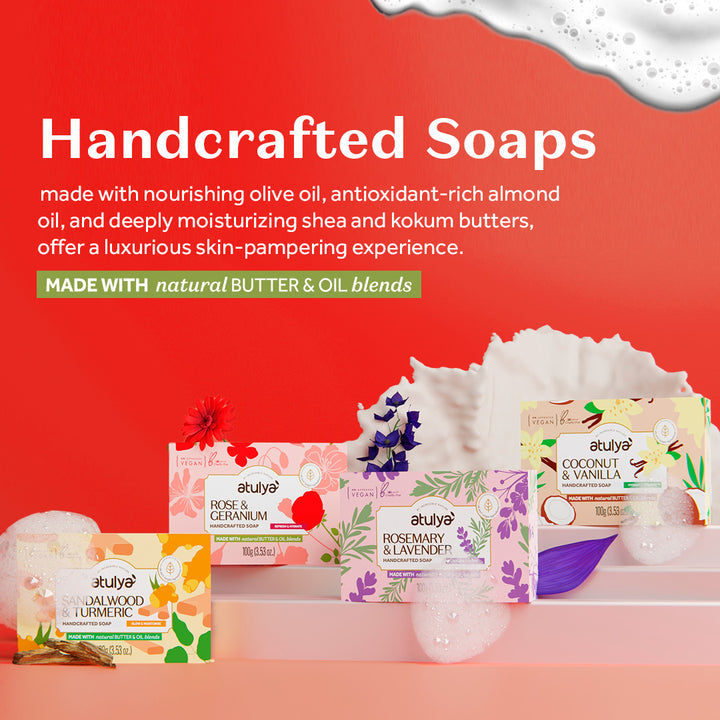 Atulya Rose & Geranium Handcrafted Soap | Nourishes skin | Anti-ageing - 100gm