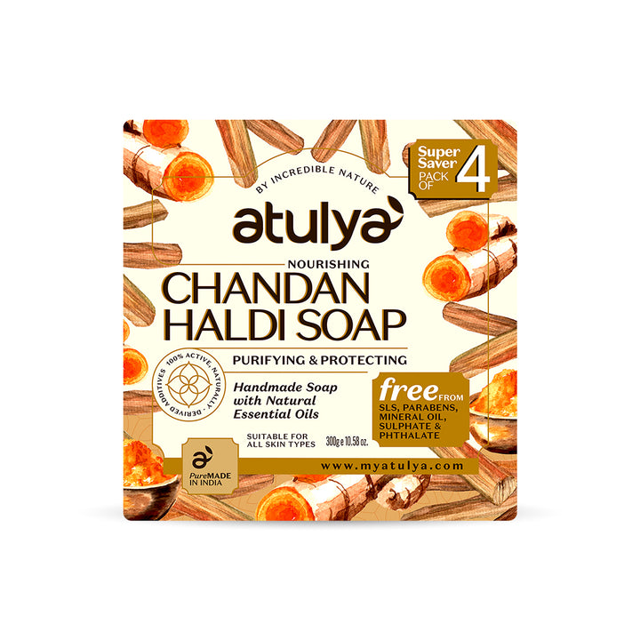 Atulya Chandan Haldi Soap | Brightes and Purifies Skin (Pack of 4)