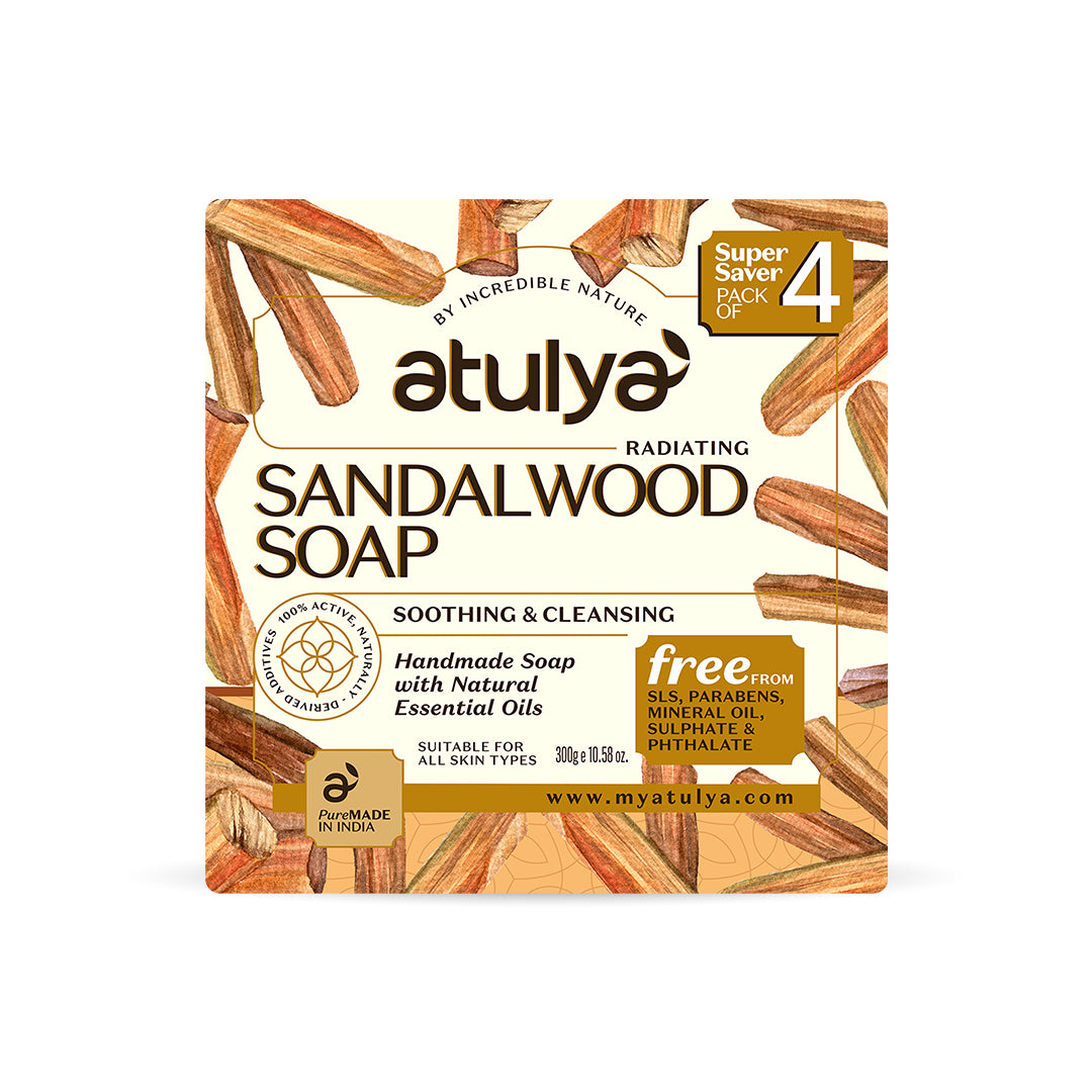 Atulya Sandalwood Soap | For Soothing and Cleansing Skin - 300gm (Pack of 4)