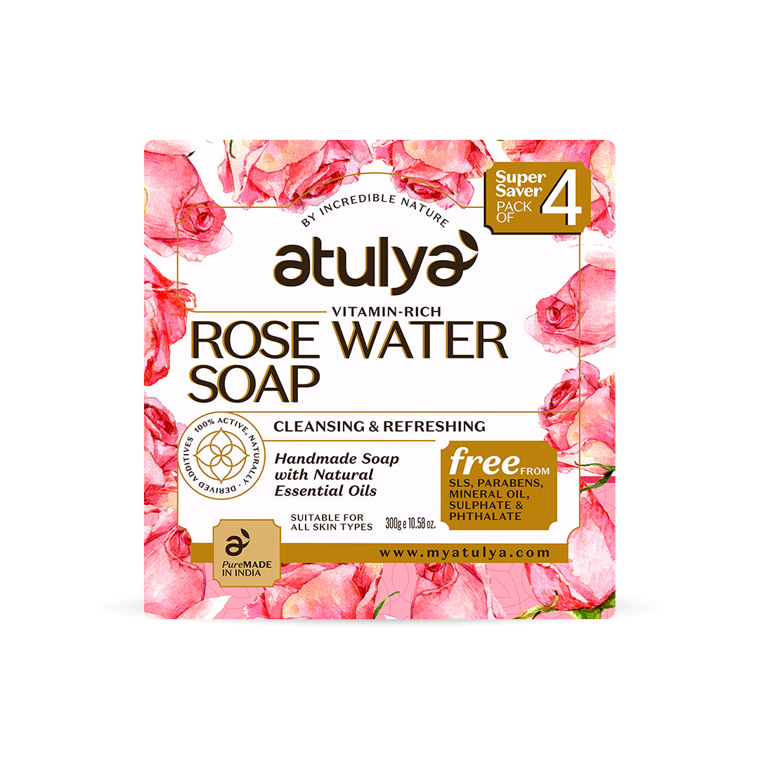 Atulya Rose Water Soap | Cleansing and Refreshing (Pack of 4)