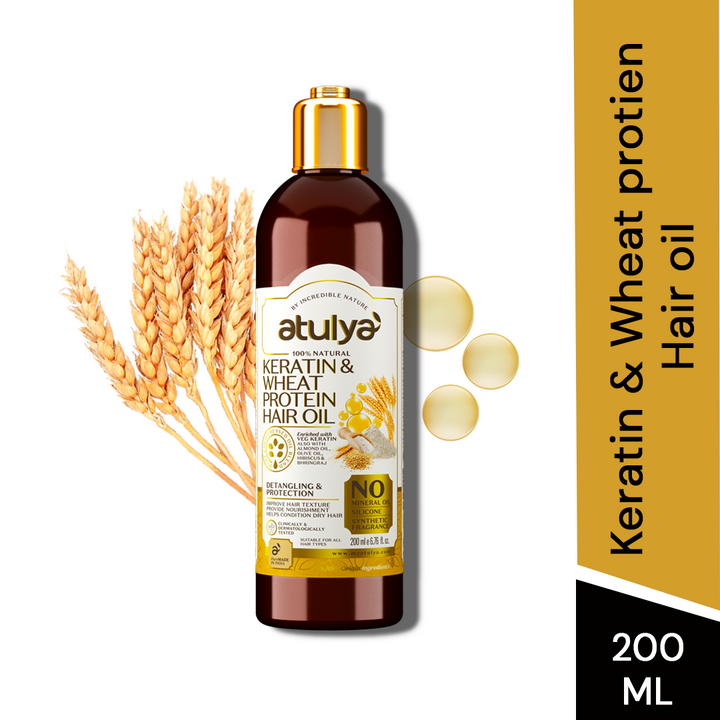 Atulya Keratin & Wheat Protein Hair Oil | Detangles and Protects Hair - 200ml