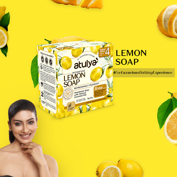 Atulya Lemon Soap | Detoxifies and Revitalizes Skin | Pack of 4 - 300gm