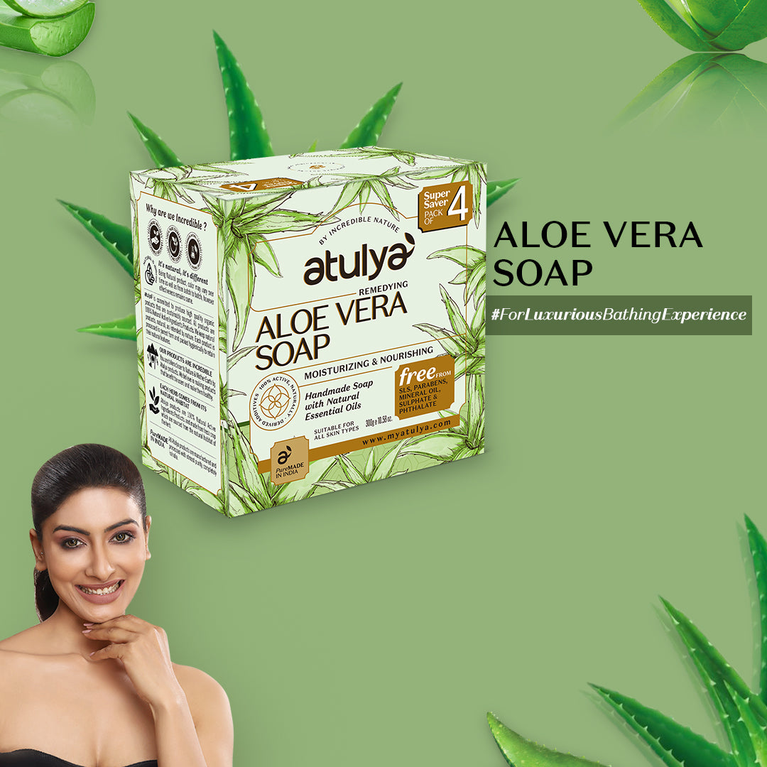 Atulya Aloe Vera Soap | Moisturising and Nourishing (Pack of 4) - 300 gm