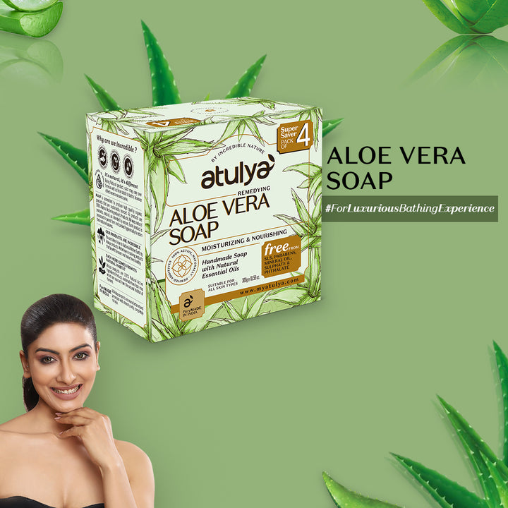 Atulya Aloe Vera Soap | Moisturising and Nourishing (Pack of 4) - 300 gm