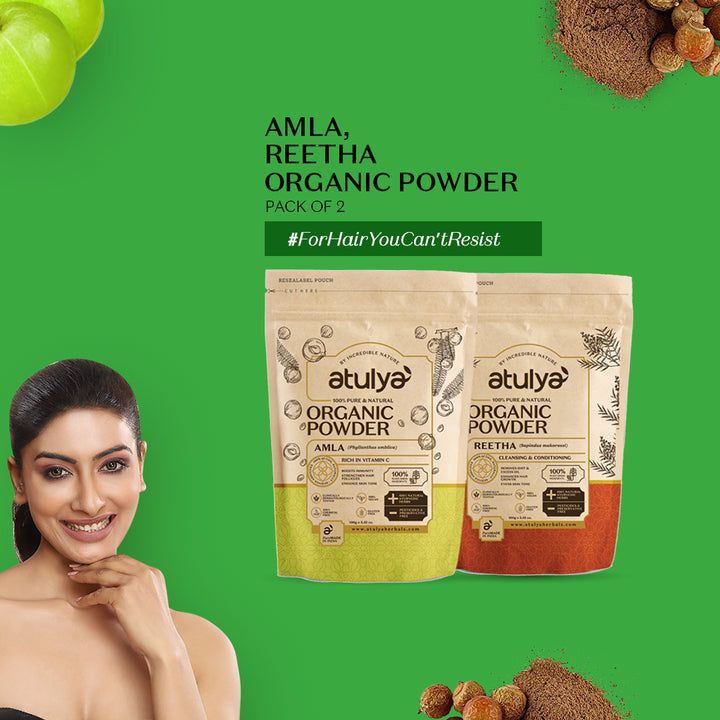 Atulya 100% Pure & Natural Organic Powder Amla, Reetha Powder (Pack of 2) - 100gm Each