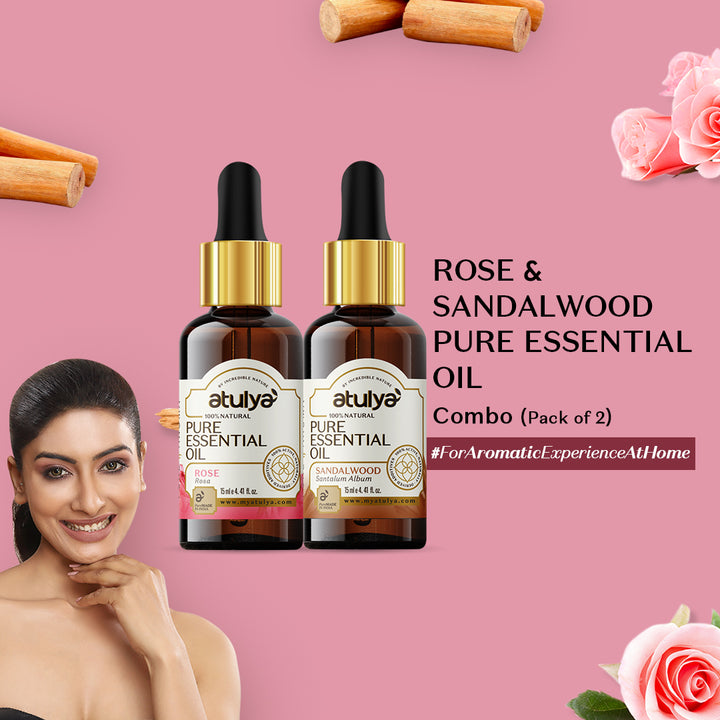 Atulya Rose & Sandalwood Essential Oil Combo (Pack of 2) - 15ml Each