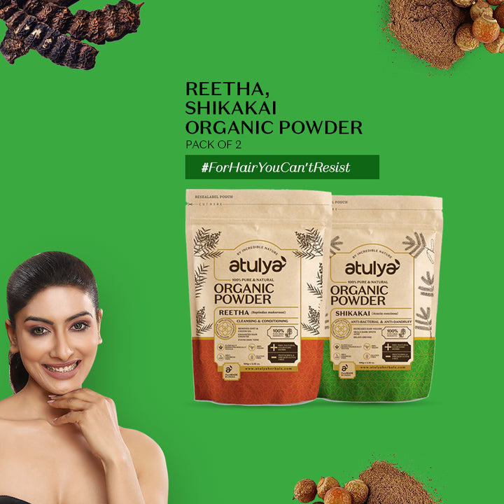 Atulya 100% Pure & Natural Organic Powder Reetha, Shikakai Powder (Pack of 2) - 100gm Each