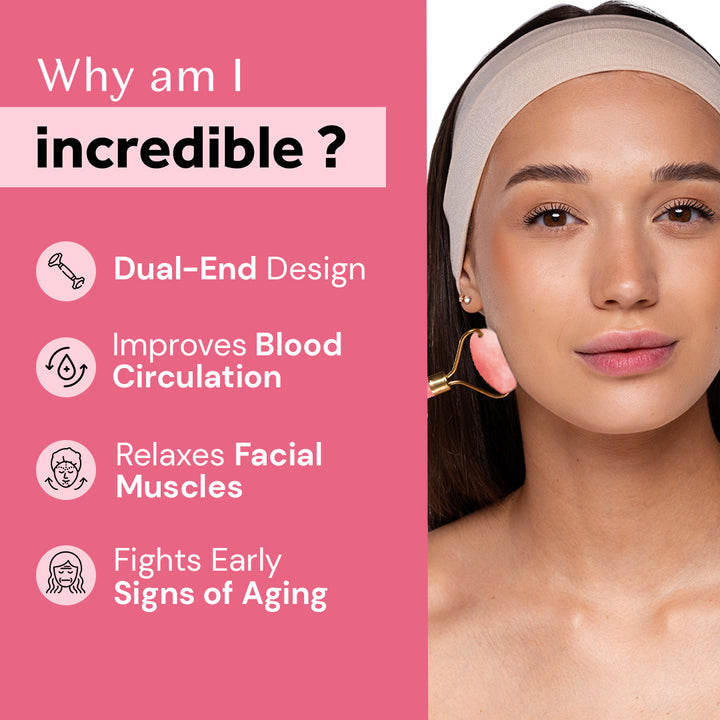 Atulya Rose Quartz Roller |Dual-headed | Massage and Stress Relieving