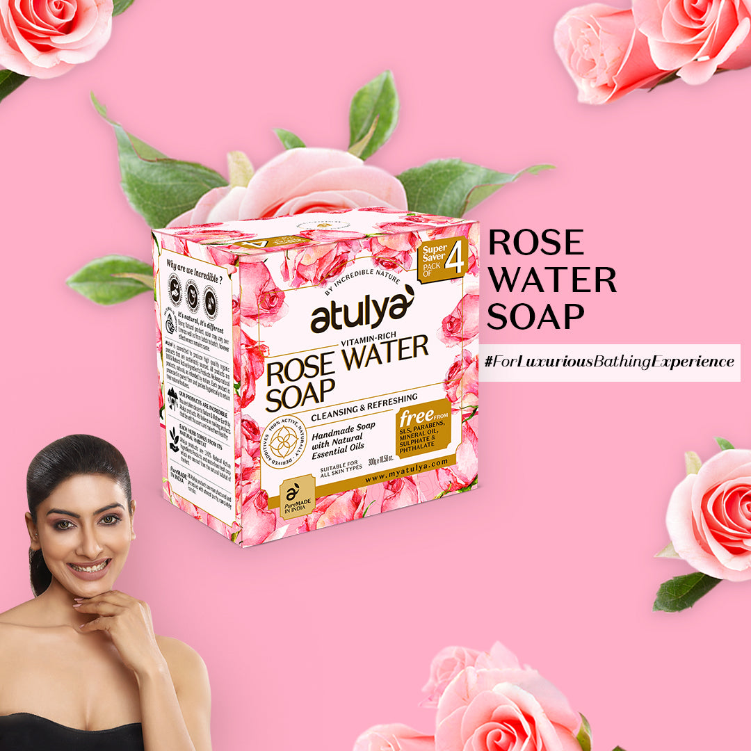 Atulya Rose Water Soap | Cleansing and Refreshing (Pack of 4)
