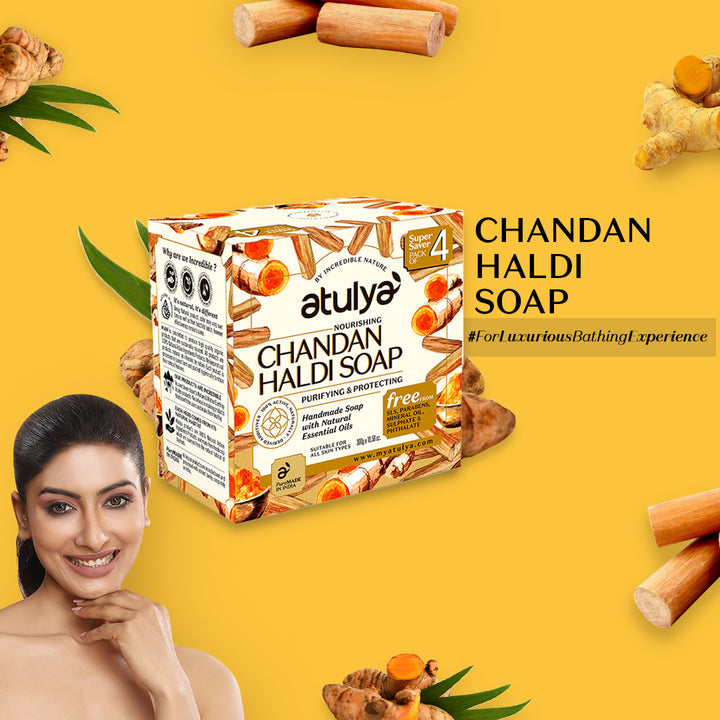 Atulya Chandan Haldi Soap | Brightes and Purifies Skin (Pack of 4)
