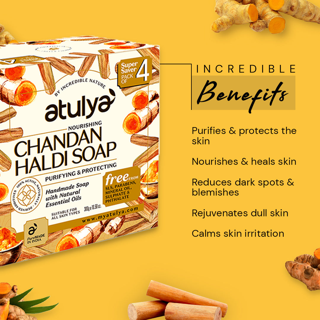 Atulya Chandan Haldi Soap | Brightes and Purifies Skin (Pack of 4)