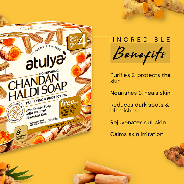 Atulya Chandan Haldi Soap | Brightes and Purifies Skin (Pack of 4)