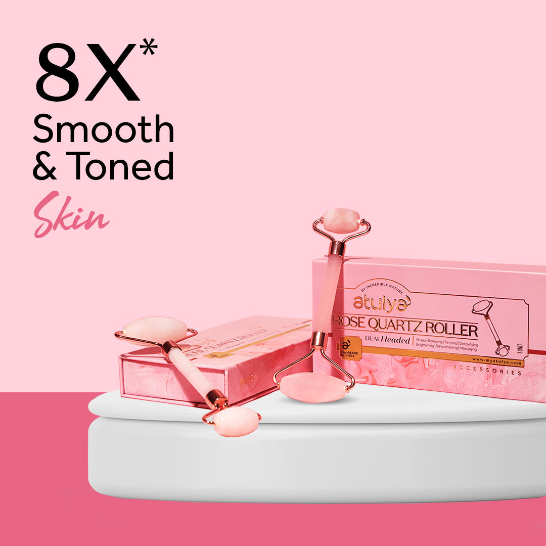 Atulya Rose Quartz Roller |Dual-headed | Massage and Stress Relieving