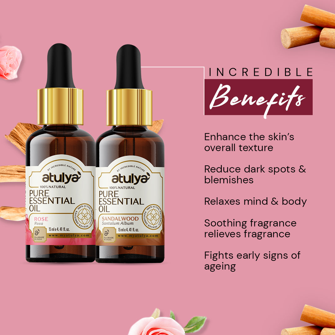 Atulya Rose & Sandalwood Essential Oil Combo (Pack of 2) - 15ml Each