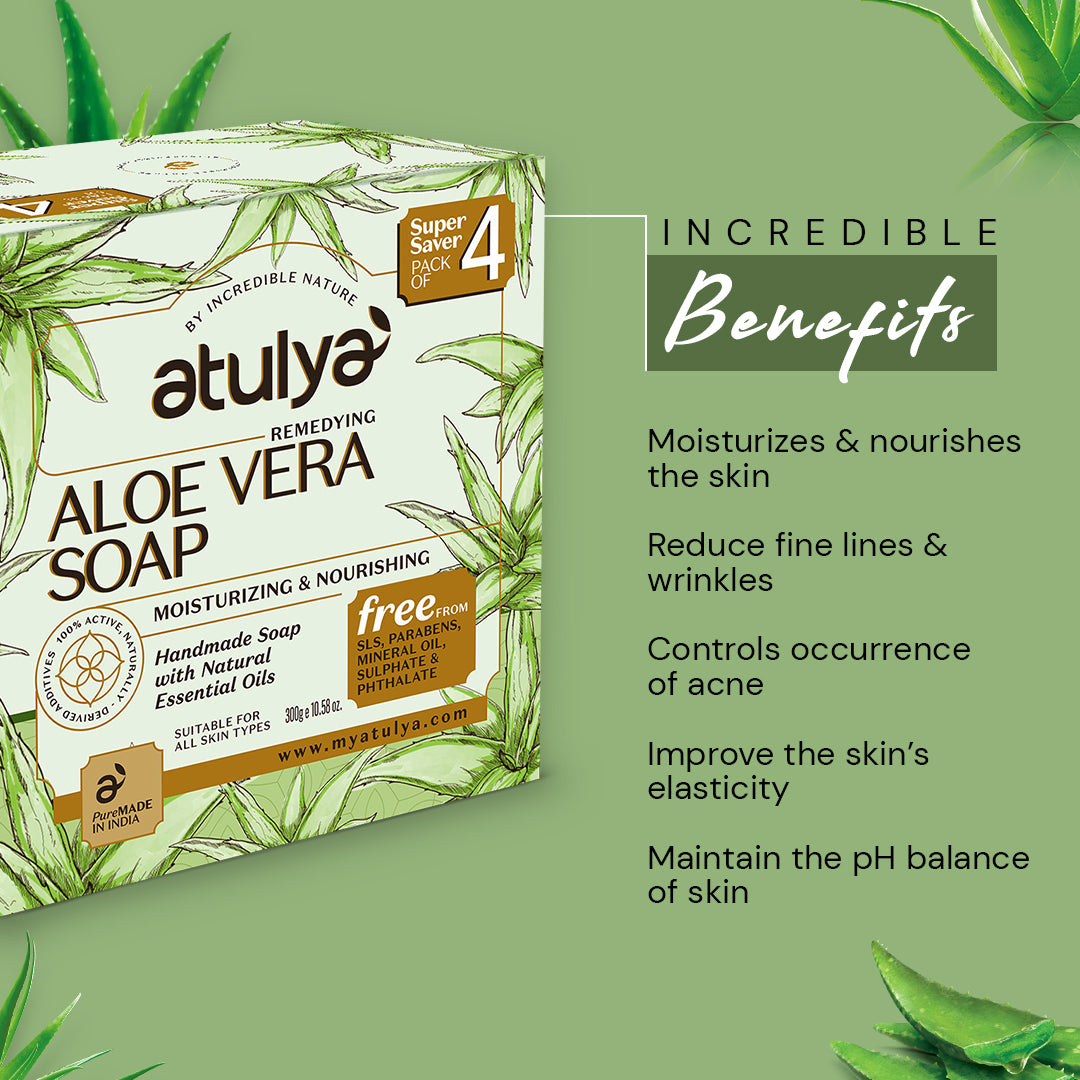 Atulya Aloe Vera Soap | Moisturising and Nourishing (Pack of 4) - 300 gm