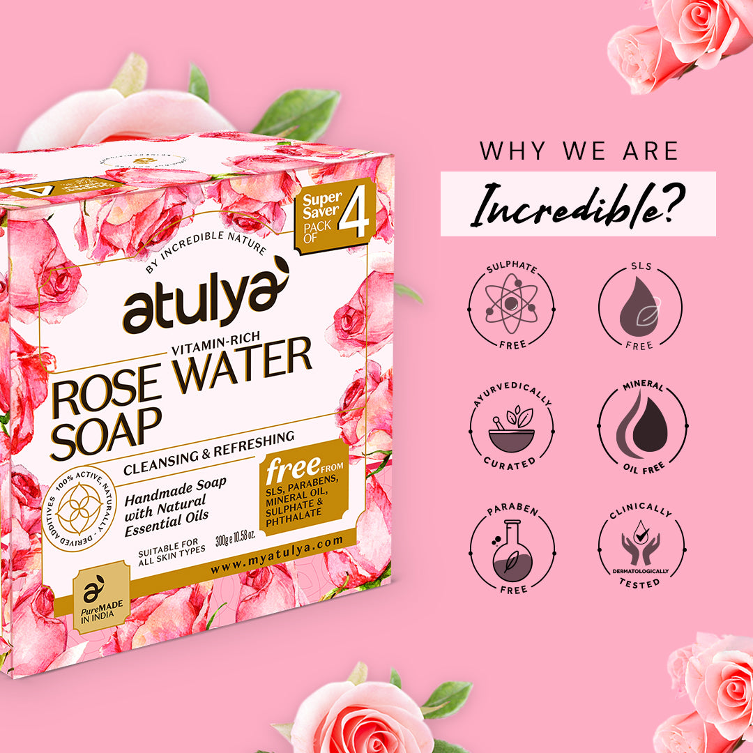 Atulya Rose Water Soap | Cleansing and Refreshing (Pack of 4)