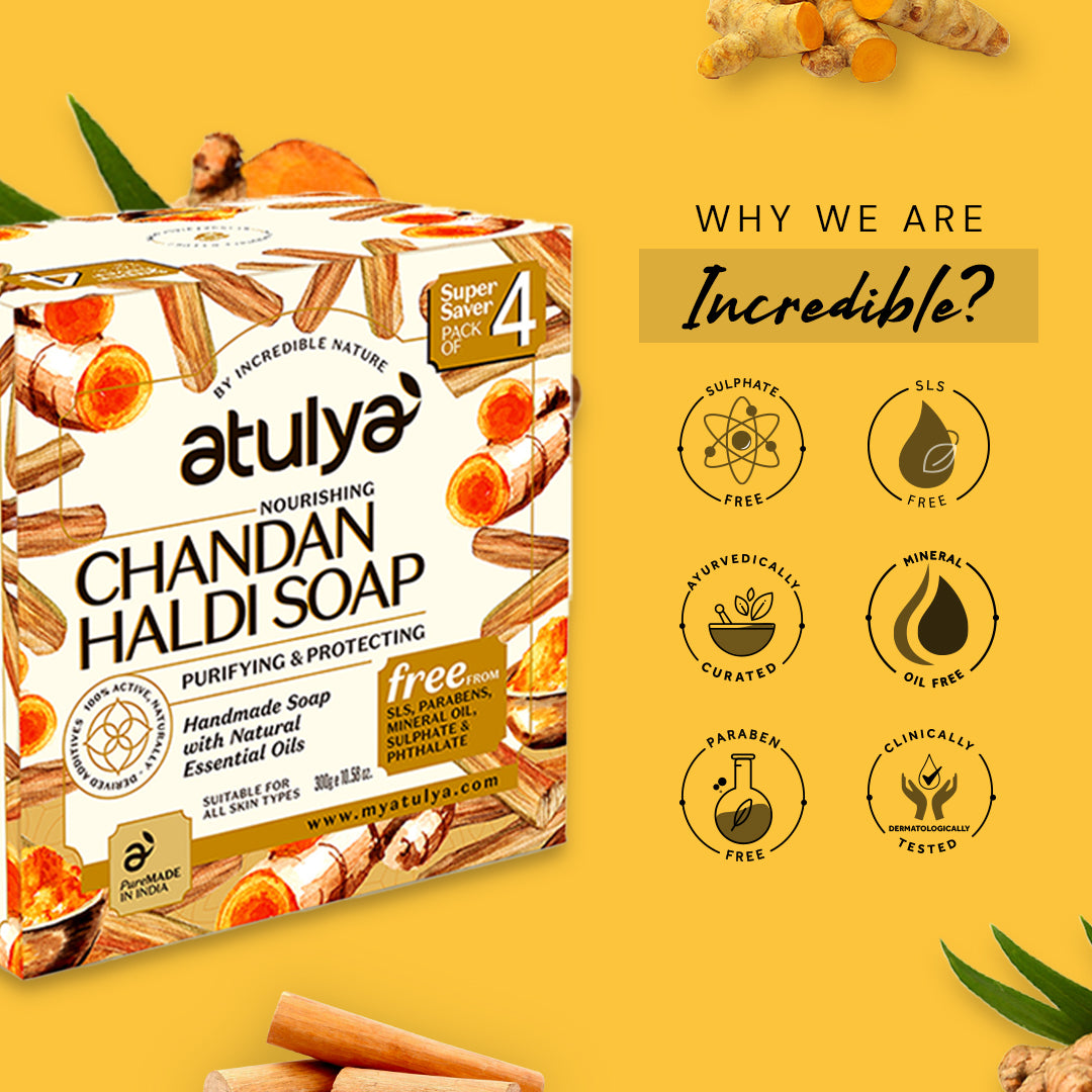 Atulya Chandan Haldi Soap | Brightes and Purifies Skin (Pack of 4)