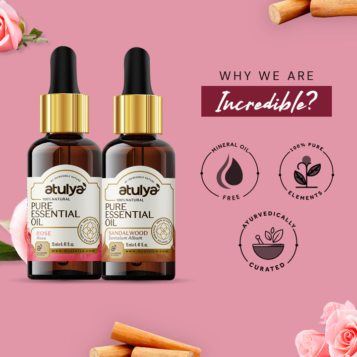 Atulya Rose & Sandalwood Essential Oil Combo (Pack of 2) - 15ml Each