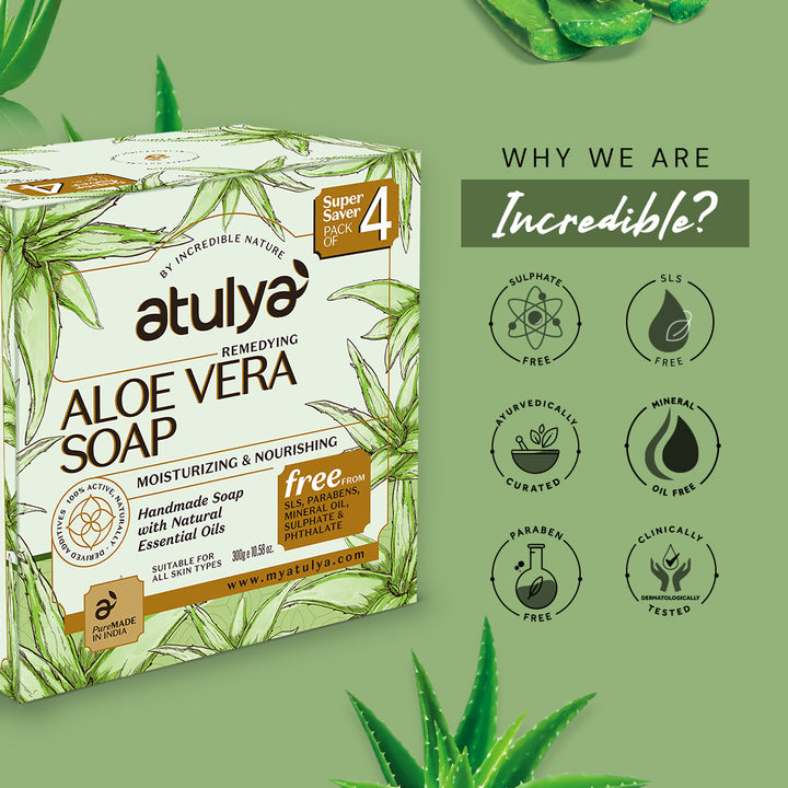 Atulya Aloe Vera Soap | Moisturising and Nourishing (Pack of 4) - 300 gm